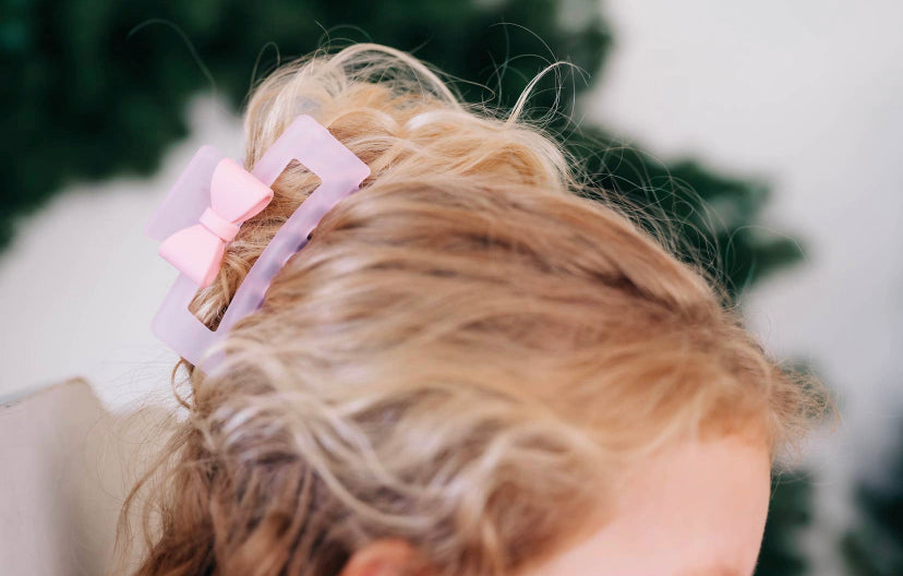 Pink Bow Frosted Hair Claw